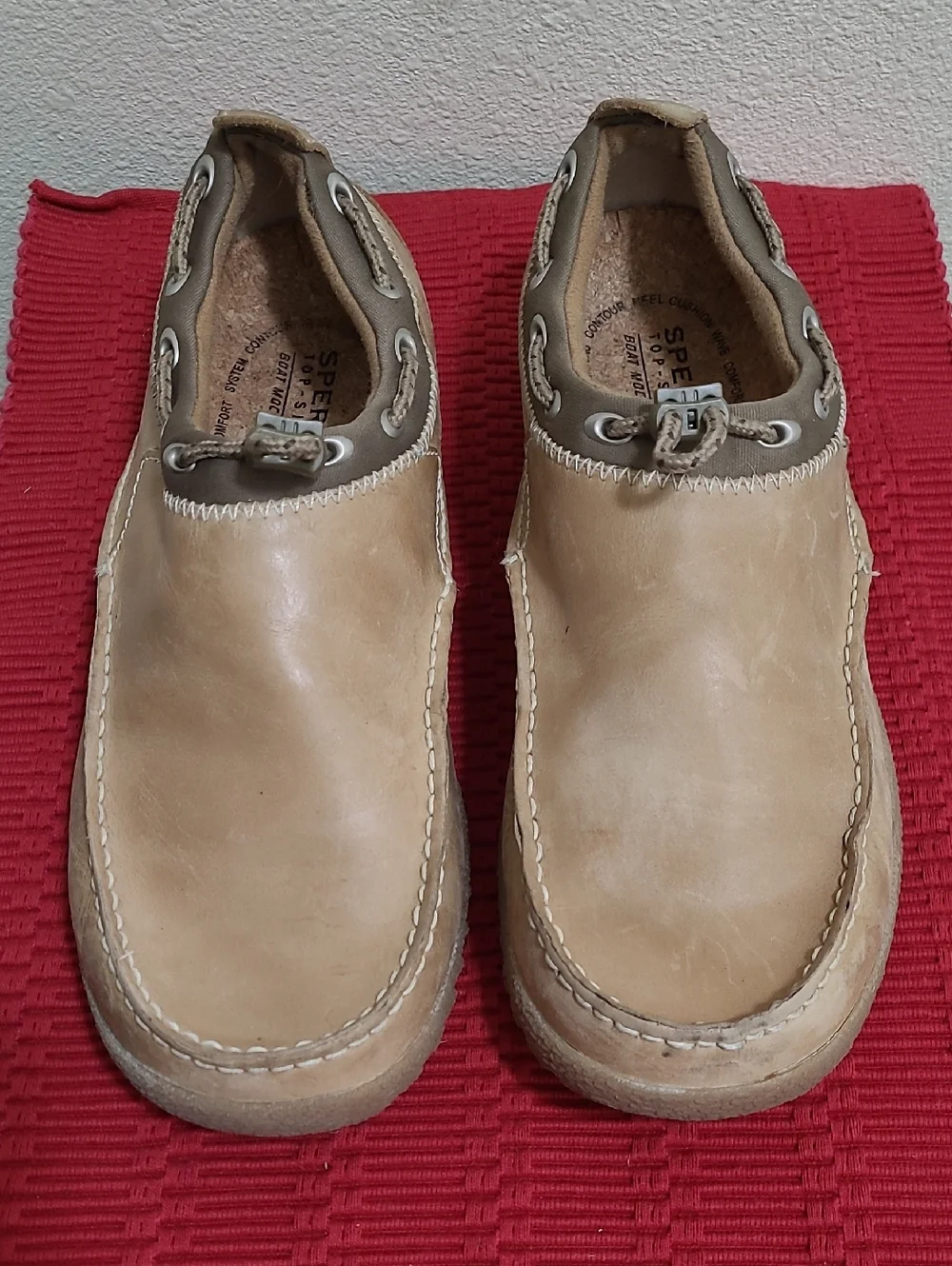 Sperry Men’s Light Tan Leather Top Sider, Boat Moc Collection Slip-On Boat Shoes